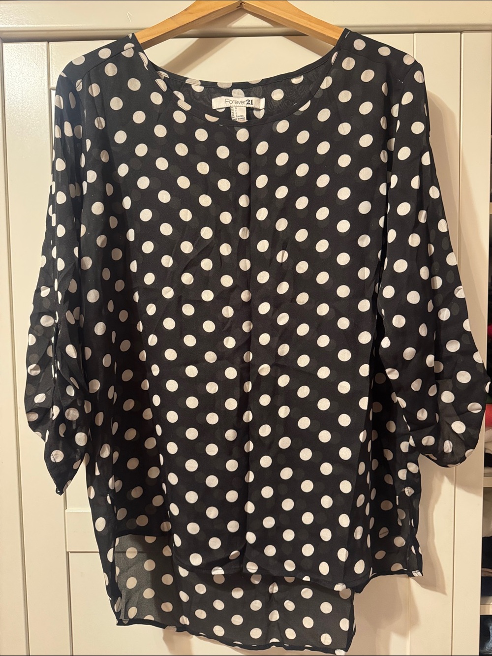 Vintage Forever 21 Black Polka Dot Blouse with White Dots